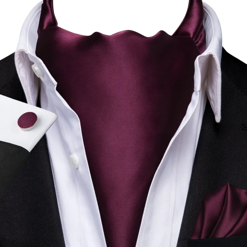 Ties2you Maroon Cravat Tie Men's Solid Ascot Necktie Pocket Square Cufflinks Set for Wedding made by Ties2You