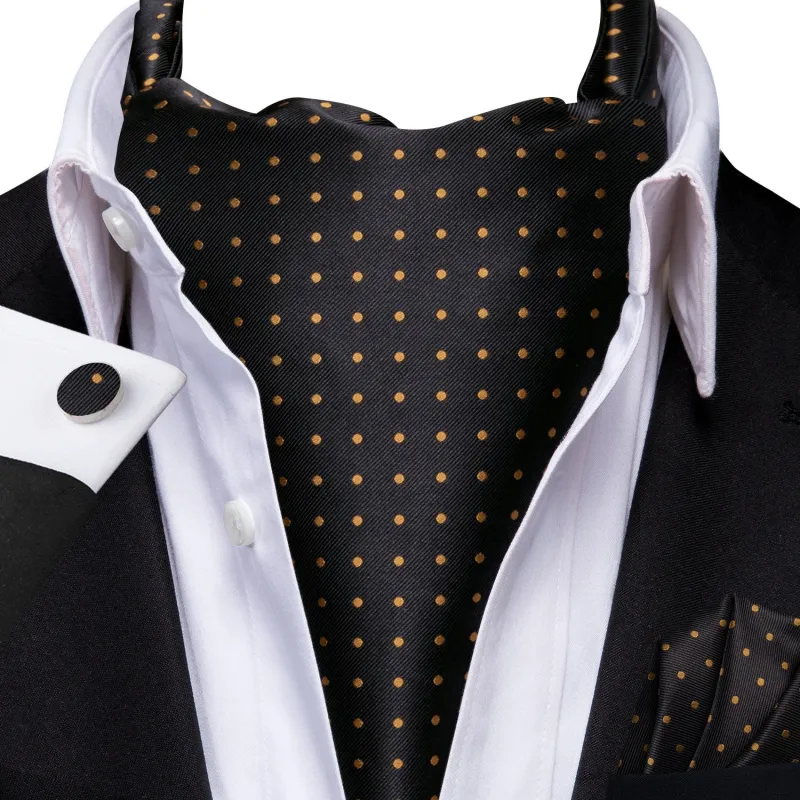 Ties2you Black Cravat Tie Men's Polka Dot Ascot Necktie Pocket Square Cufflinks Set Business made by Ties2You