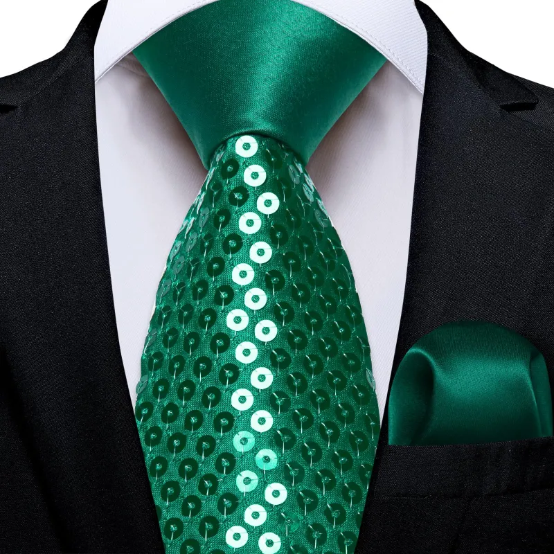 Ties2you Men's Green Sequin Tie Novelty Necktie Pocket Square Set for Prom Party made by Ties2You