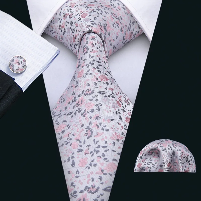 Ties2you Blush Pink Floral Tie Handkerchief Set Wedding Silk White Necktie for Men made by Ties2You