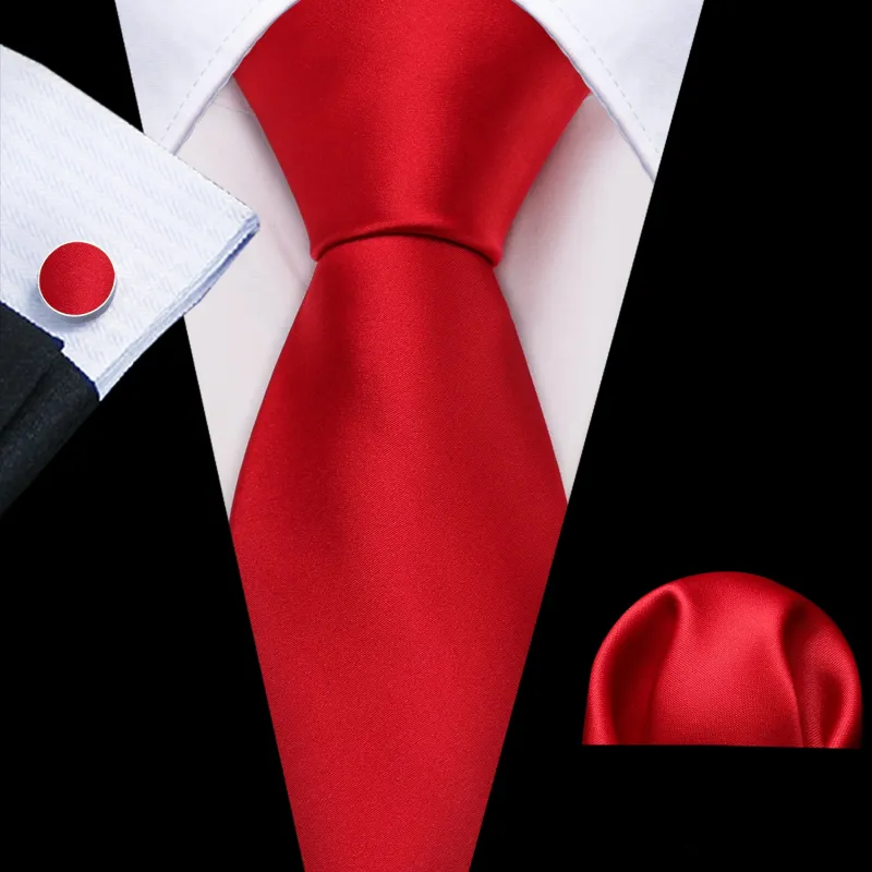 Ties2you Men's Red Dress Tie Set Silk Satin Solid Formal Suit Necktie Pocket Square Cufflinks made by Ties2You