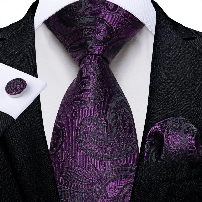 Ties2you Purple Paisley Tie Business Wedding Silk Jacquard Necktie Hanky Cufflinks Set for Men made by Ties2You