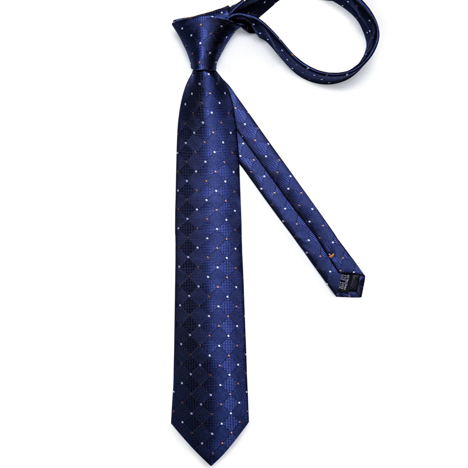 Ties2you Navy Blue Plaid Tie Pocket Square Mens Silk Polka Dot Necktie Cufflinks Set for Formal sold by Ties2You product image thumbnail 5