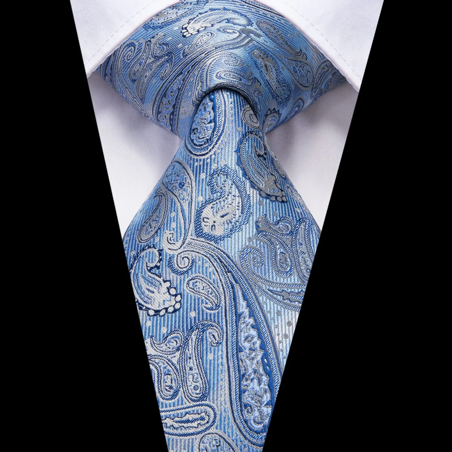 INSIDER DEAL Sky Blue Paisley Men's Necktie Pocket Square Cufflinks Set sold by Ties2You product image thumbnail 2