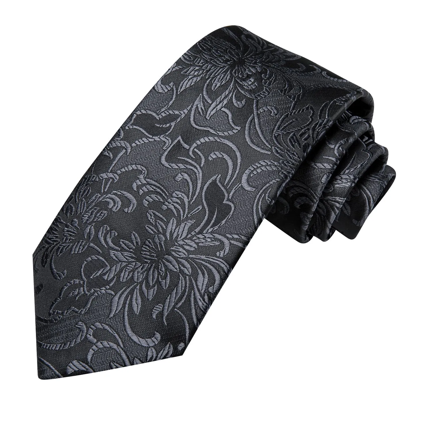 Ties2you Black Floral Tie Set for Men Silk Suit Necktie Handkerchief Cufflinks Wedding Formal sold by Ties2You product image thumbnail 4