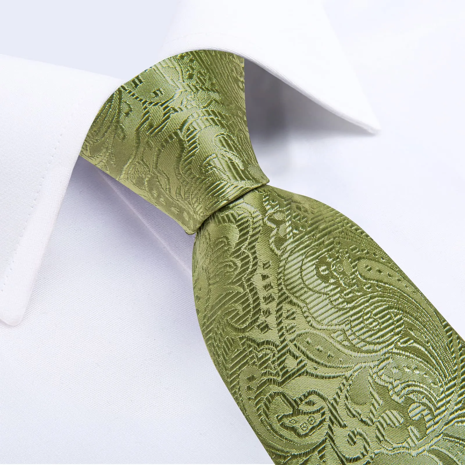 Ties2you Mens Olive Green Paisley Tie Wedding Dress Silk Necktie Pocket Square Cufflinks Set sold by Ties2You product image thumbnail 3
