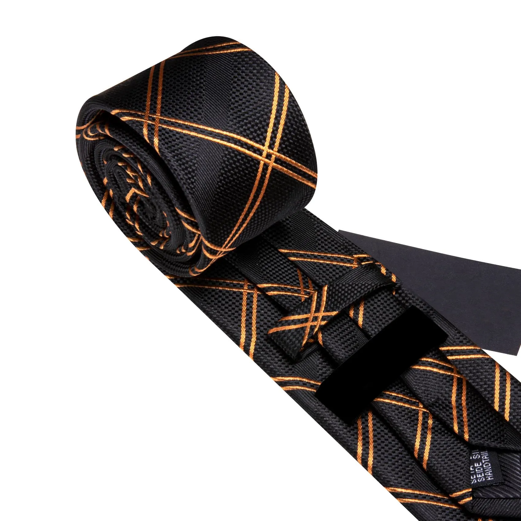 Ties2you Golden Plaid 63 Inch Tie for Men Silk Formal Business Black Necktie Hanky Set Extra Long sold by Ties2You product image thumbnail 5