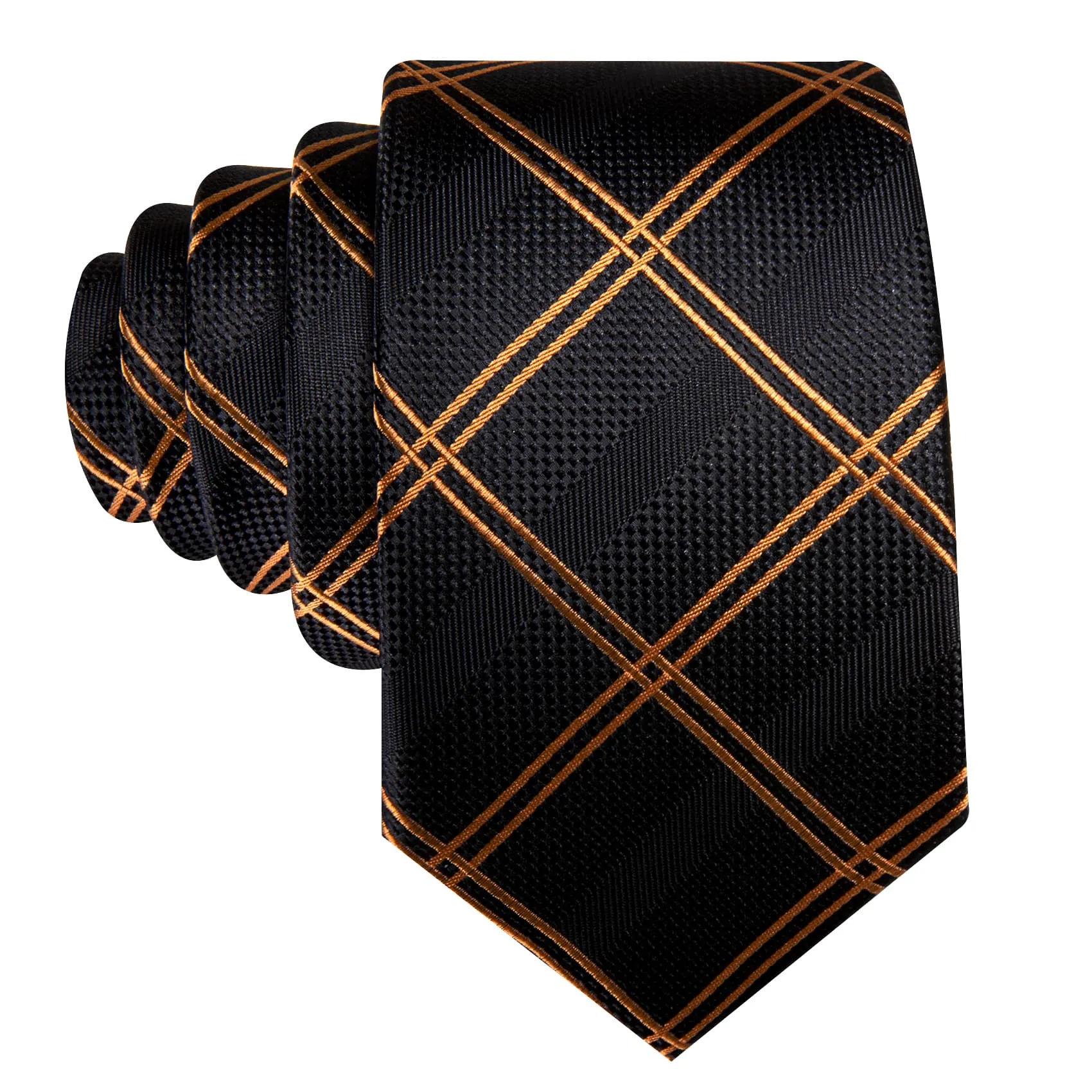 Ties2you Golden Plaid 63 Inch Tie for Men Silk Formal Business Black Necktie Hanky Set Extra Long sold by Ties2You product image thumbnail 4