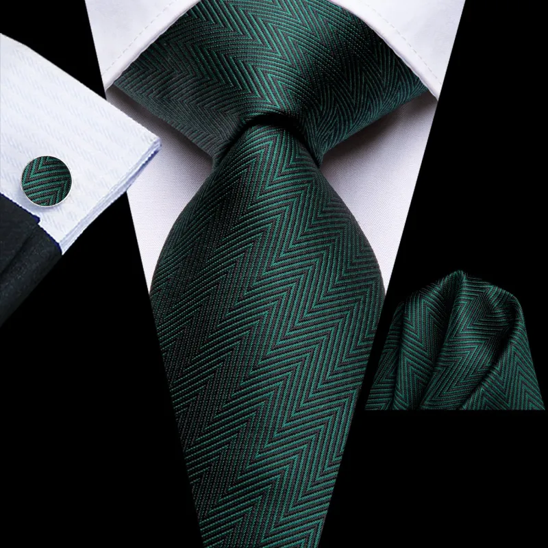 Ties2you Hunter Green Formal Tie Men's Silk Dress Textured Necktie Pocket Square Cufflinks Set made by Ties2You
