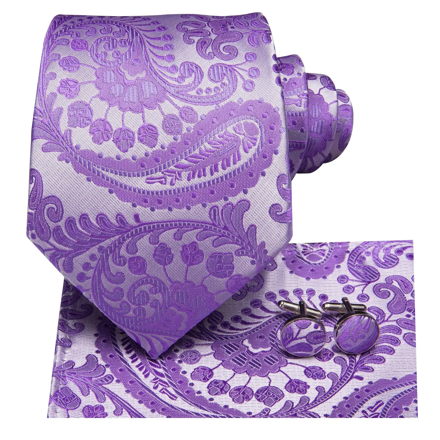 Ties2you Mens Lavender Paisley Tie for Formal Silk Purple Necktie Cufflinks Handkerchief Set sold by Ties2You product image thumbnail 4