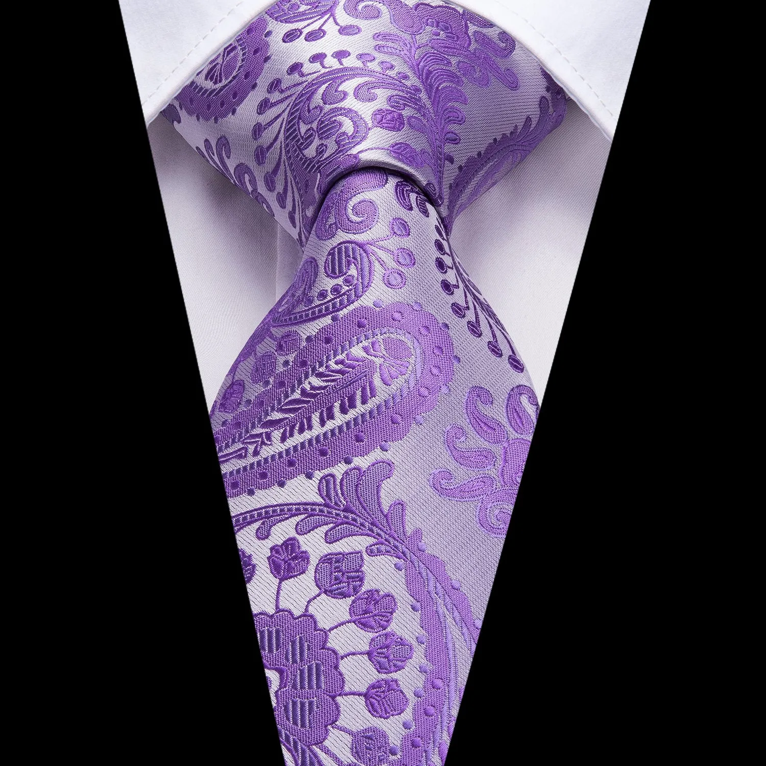 Ties2you Mens Lavender Paisley Tie for Formal Silk Purple Necktie Cufflinks Handkerchief Set sold by Ties2You product image thumbnail 2