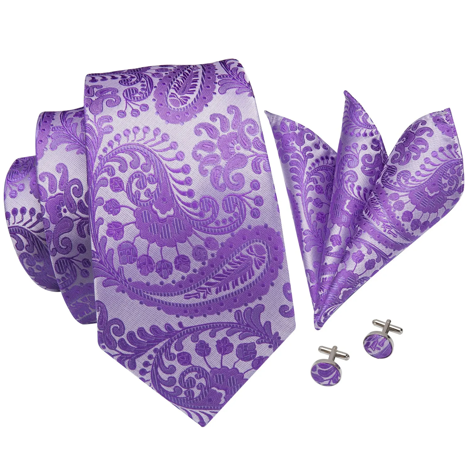 Ties2you Mens Lavender Paisley Tie for Formal Silk Purple Necktie Cufflinks Handkerchief Set sold by Ties2You product image thumbnail 3