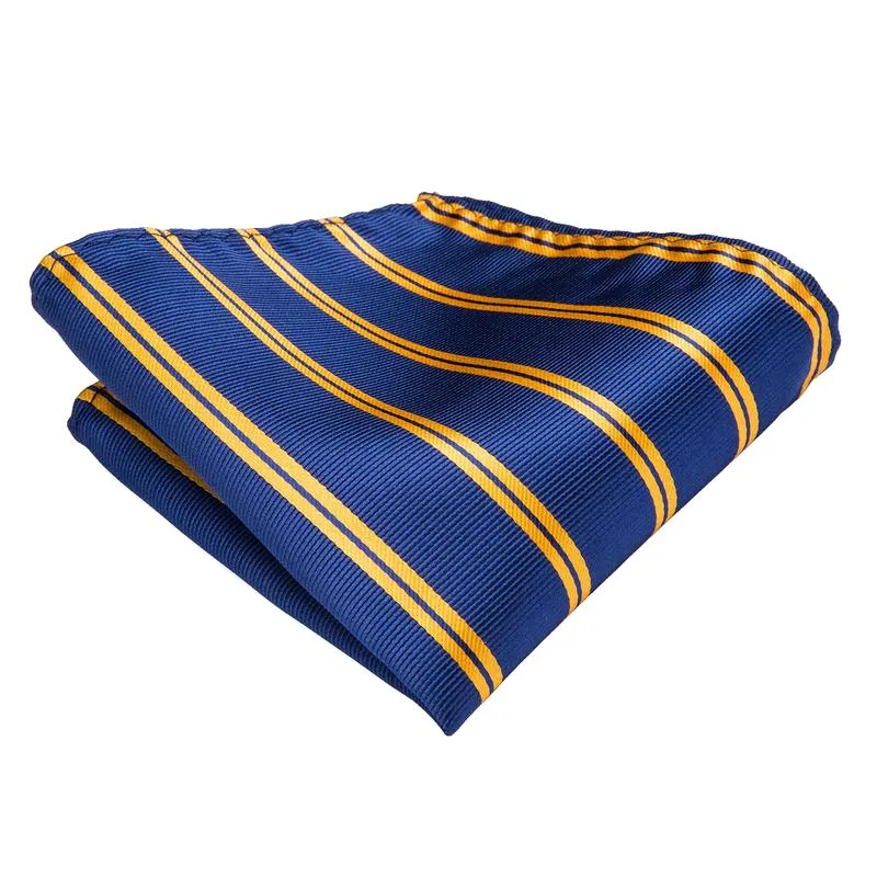 Ties2you Mens Blue Golden Striped Tie Business Silk Necktie Handkerchief Cufflinks Set sold by Ties2You product image thumbnail 4