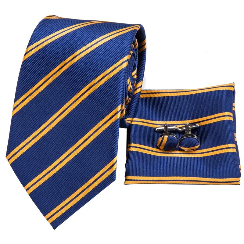 Ties2you Mens Blue Golden Striped Tie Business Silk Necktie Handkerchief Cufflinks Set sold by Ties2You product image thumbnail 2