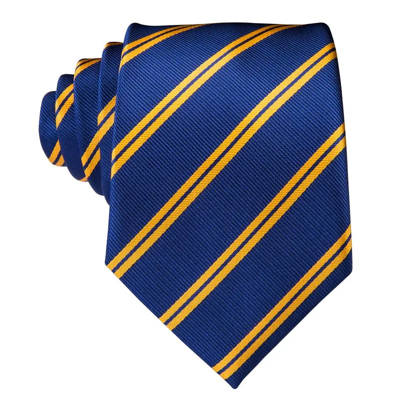 Ties2you Mens Blue Golden Striped Tie Business Silk Necktie Handkerchief Cufflinks Set sold by Ties2You product image thumbnail 3