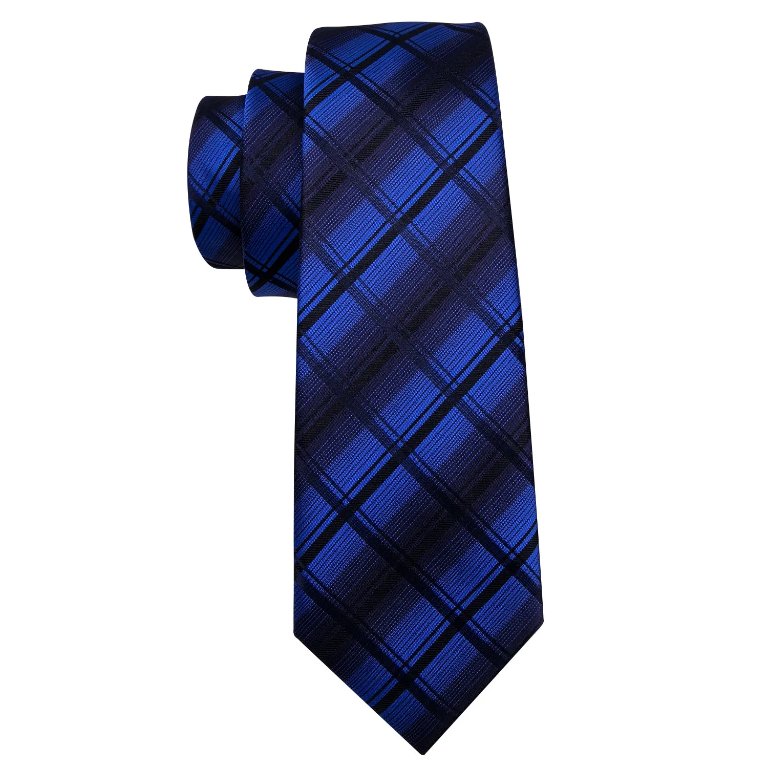 Ties2you Men's Royal Blue Plaid Tie Silk Business Black Necktie Pocket Square Cufflinks Set sold by Ties2You product image thumbnail 3