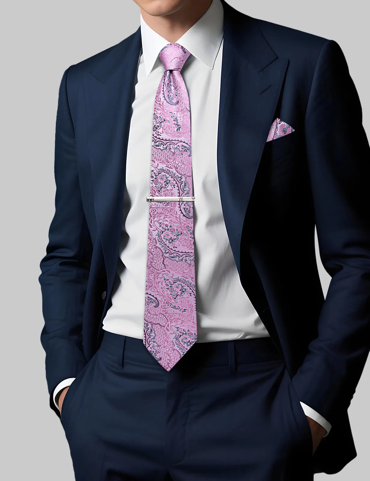 Ties2you Paisley Necktie Mens 70 Inches Pink Extra Long Tie Pocket Square Cufflinks Set sold by Ties2You product image thumbnail 3
