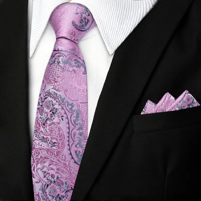 Ties2you Paisley Necktie Mens 70 Inches Pink Extra Long Tie Pocket Square Cufflinks Set made by Ties2You