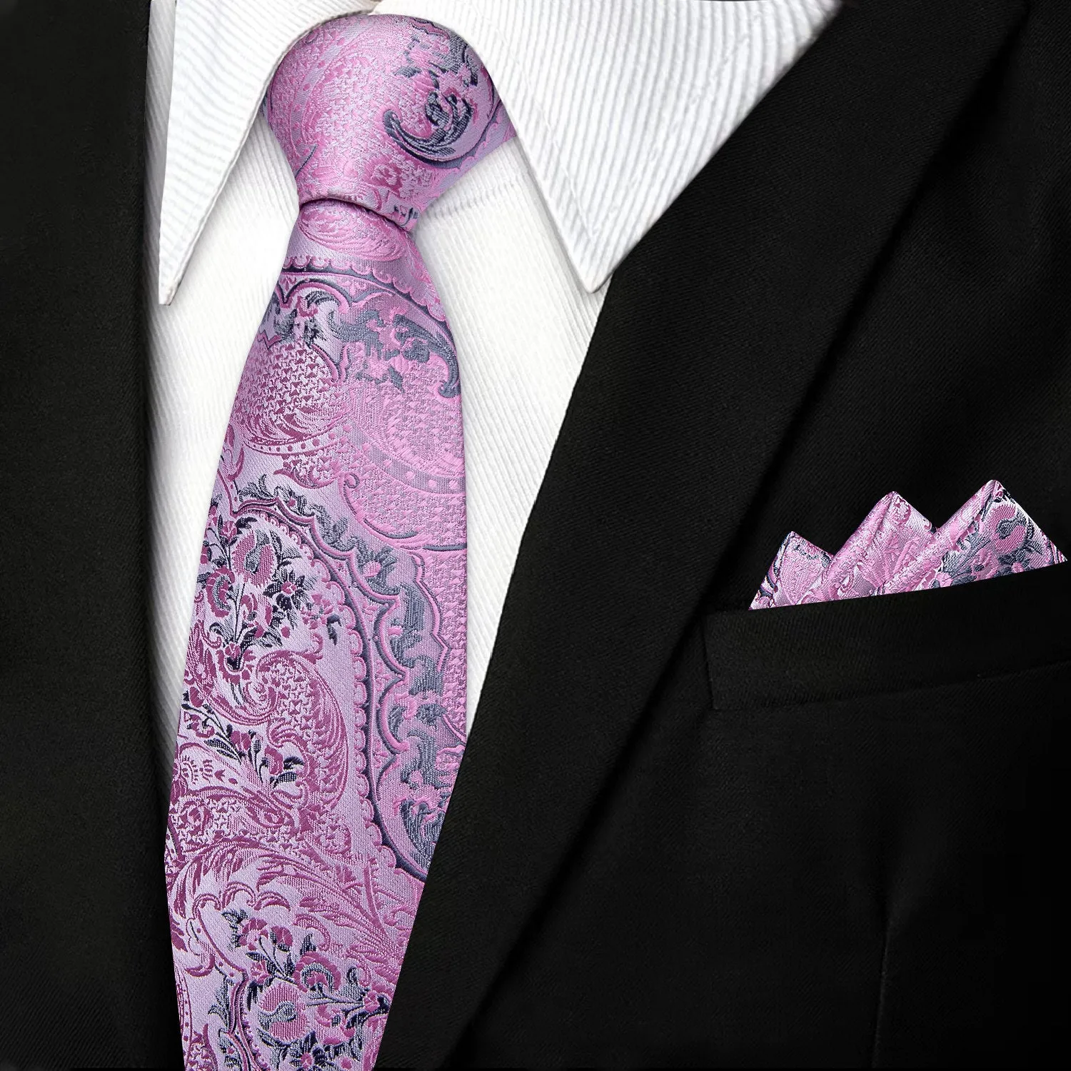 Ties2you Paisley Necktie Mens 70 Inches Pink Extra Long Tie Pocket Square Cufflinks Set sold by Ties2You