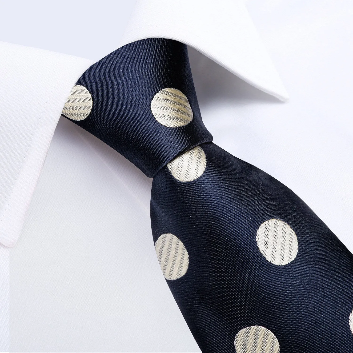 Summer End Sale Navy Blue Tie for Men Polka Dot Silk Necktie Pocket Square Cufflinks Set sold by Ties2You product image thumbnail 4