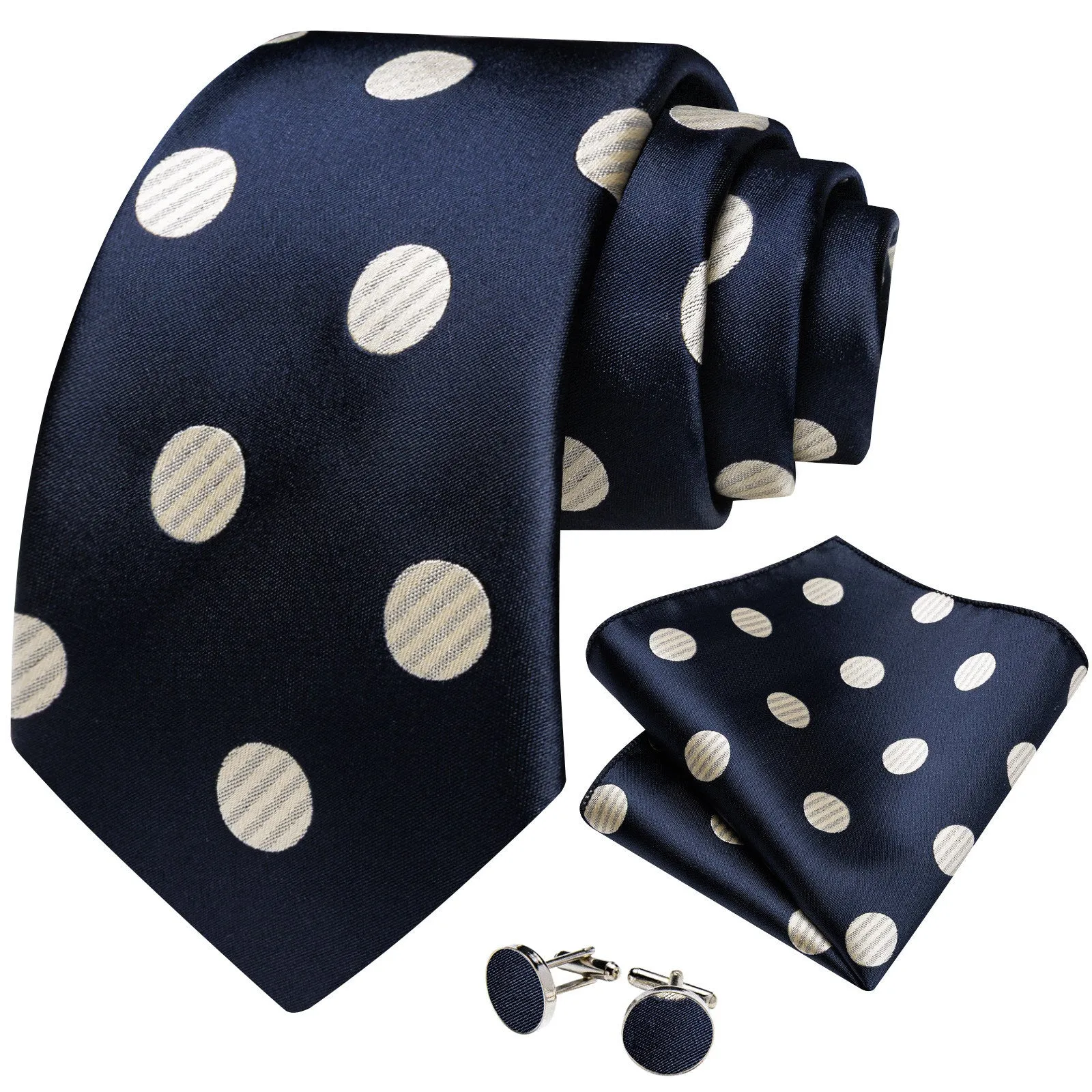 Summer End Sale Navy Blue Tie for Men Polka Dot Silk Necktie Pocket Square Cufflinks Set sold by Ties2You product image thumbnail 3