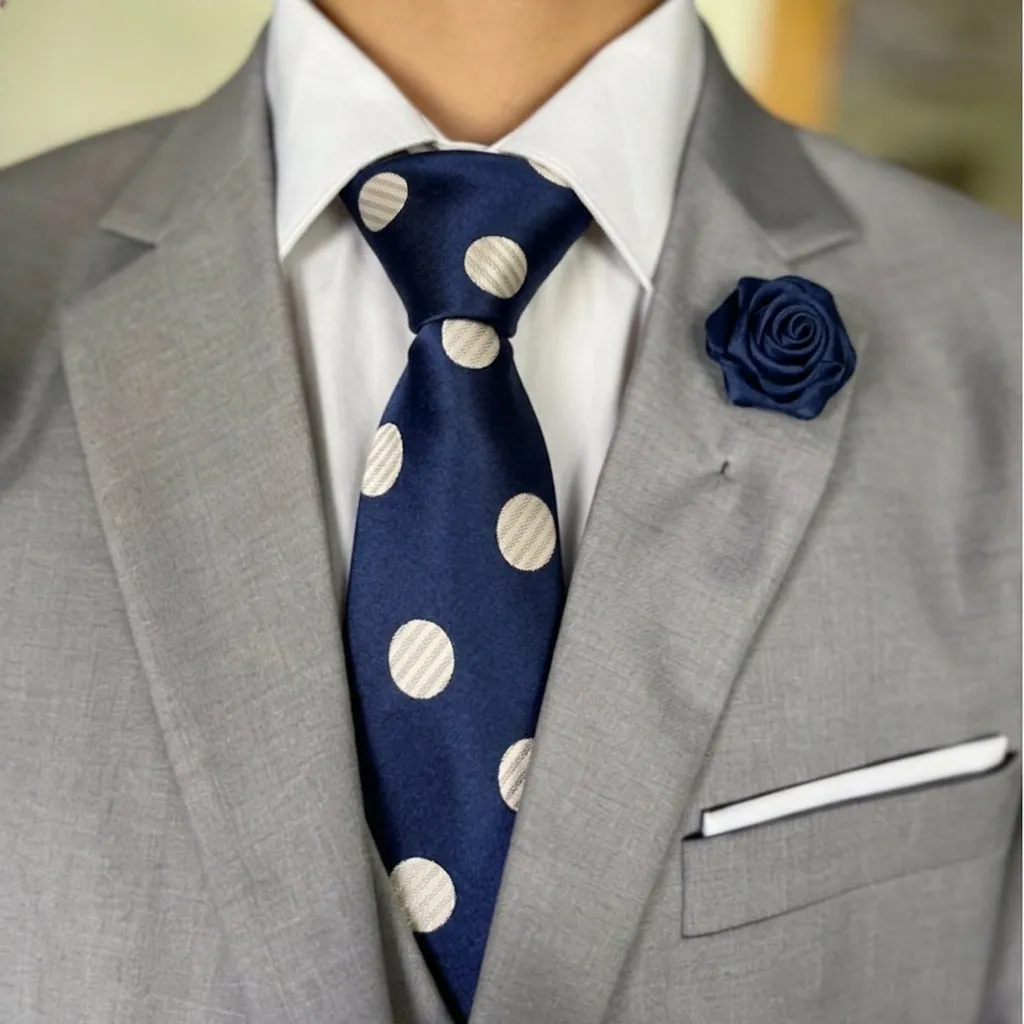 Summer End Sale Navy Blue Tie for Men Polka Dot Silk Necktie Pocket Square Cufflinks Set sold by Ties2You product image thumbnail 2