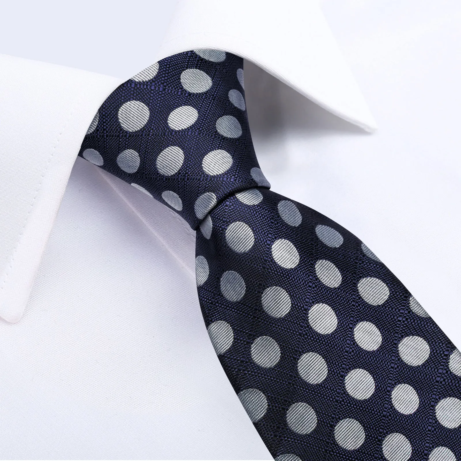 Summer End Sale Navy Blue Tie Men's Polka Dot Necktie Pocket Square Cufflinks Set for Business sold by Ties2You product image thumbnail 4