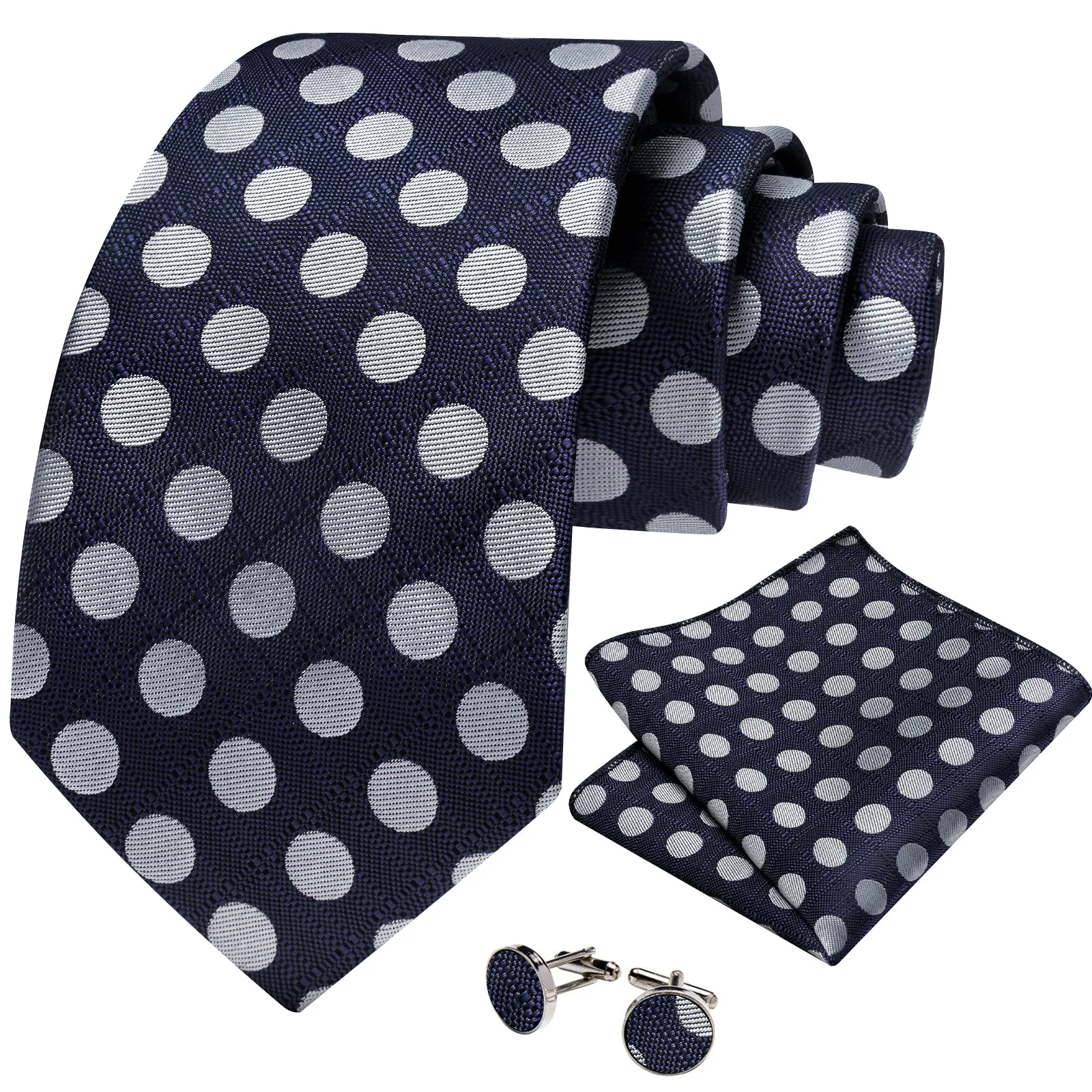 Summer End Sale Navy Blue Tie Men's Polka Dot Necktie Pocket Square Cufflinks Set for Business sold by Ties2You product image thumbnail 2