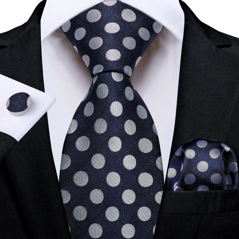 Summer End Sale Navy Blue Tie Men's Polka Dot Necktie Pocket Square Cufflinks Set for Business made by Ties2You