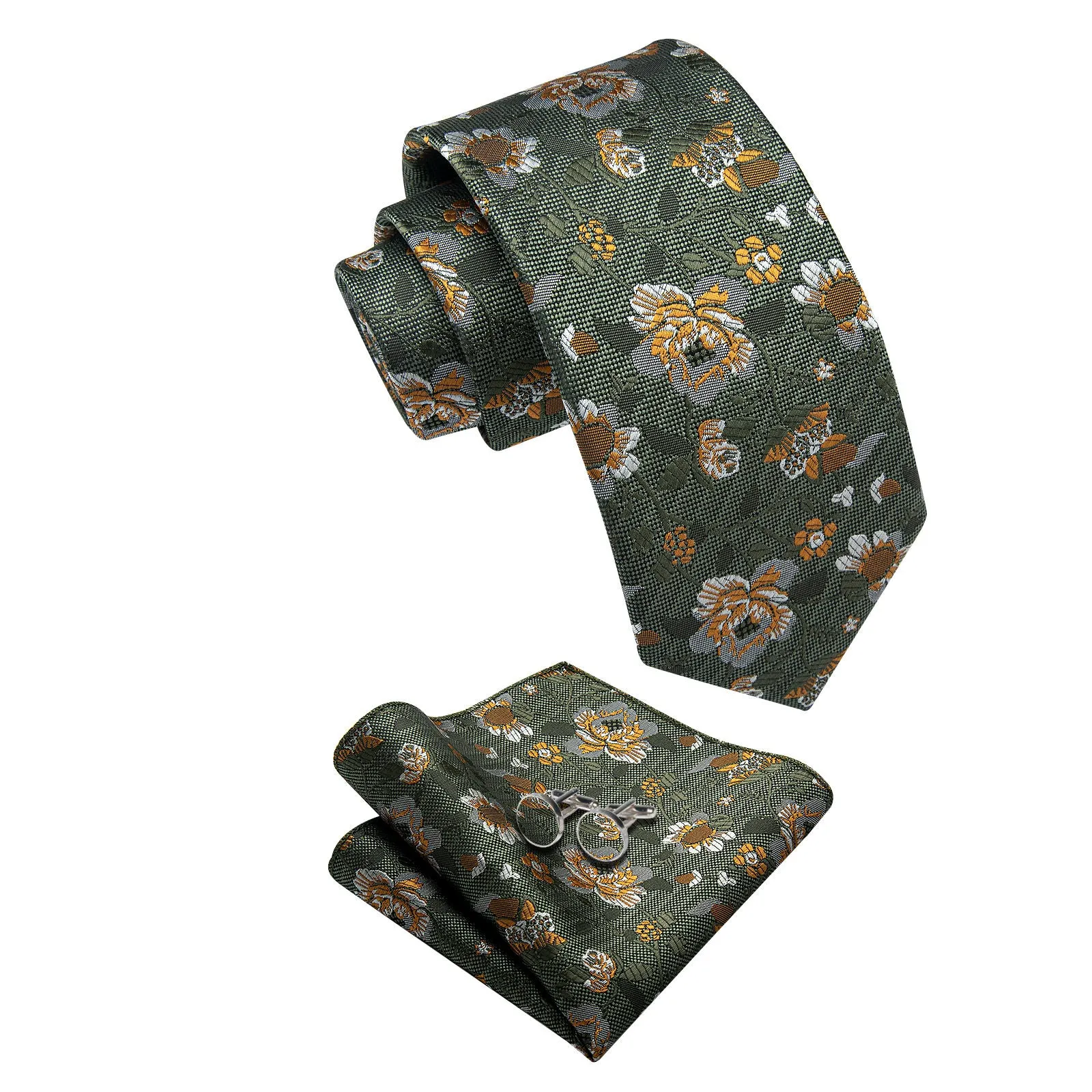 Ties2you Floral Tie for Men Olive Green Wedding Necktie Handkerchief Cufflinks Set sold by Ties2You product image thumbnail 2