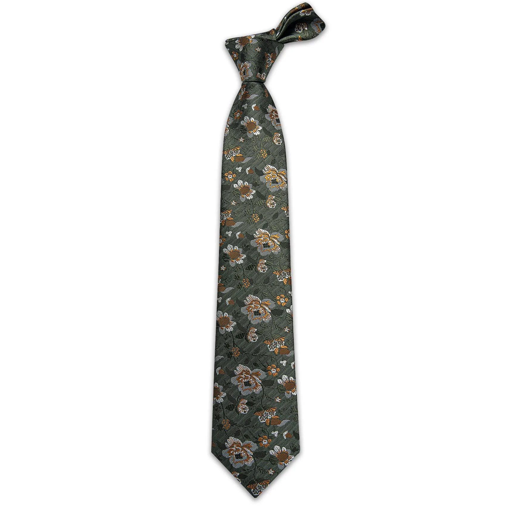 Ties2you Floral Tie for Men Olive Green Wedding Necktie Handkerchief Cufflinks Set sold by Ties2You product image thumbnail 4