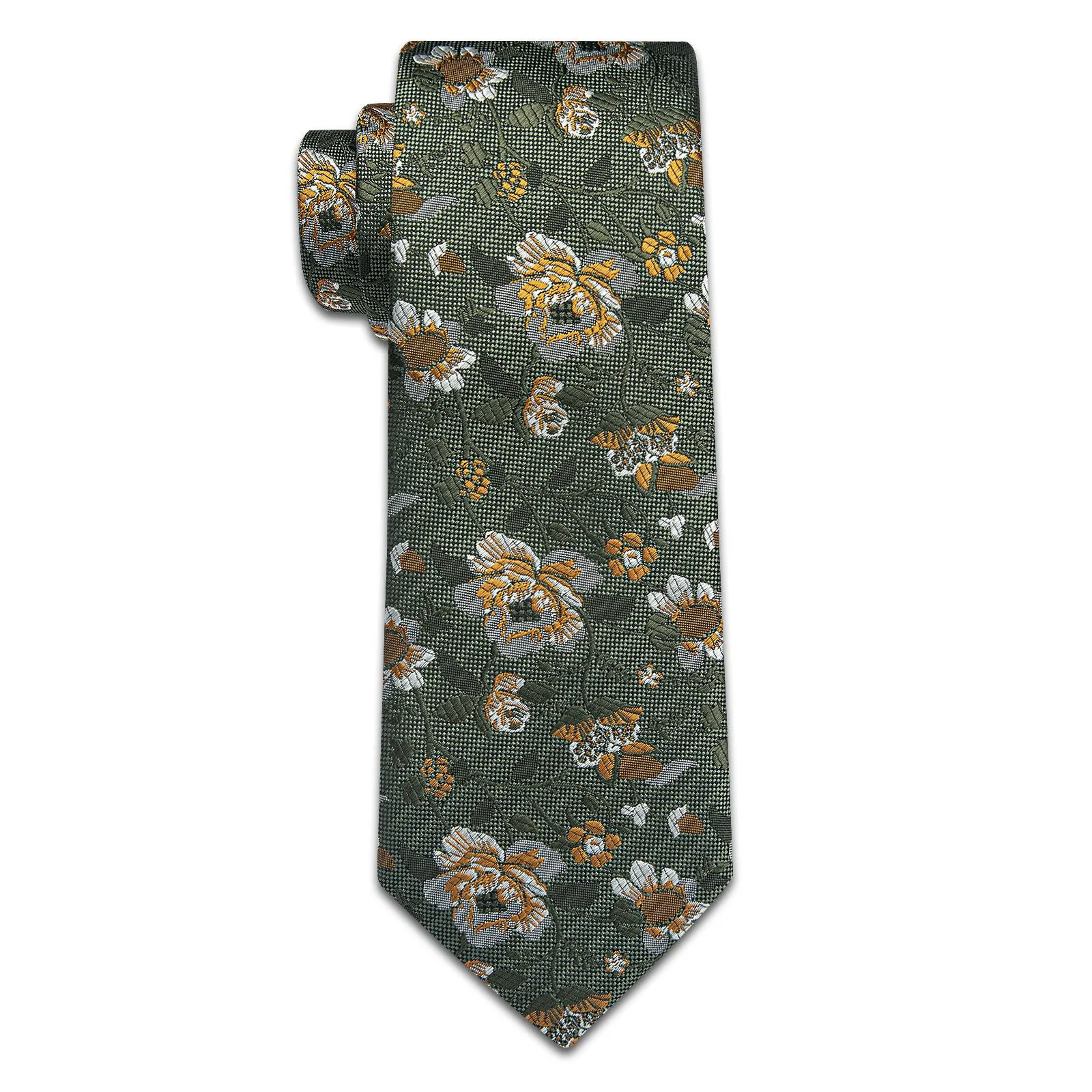 Ties2you Floral Tie for Men Olive Green Wedding Necktie Handkerchief Cufflinks Set sold by Ties2You product image thumbnail 3