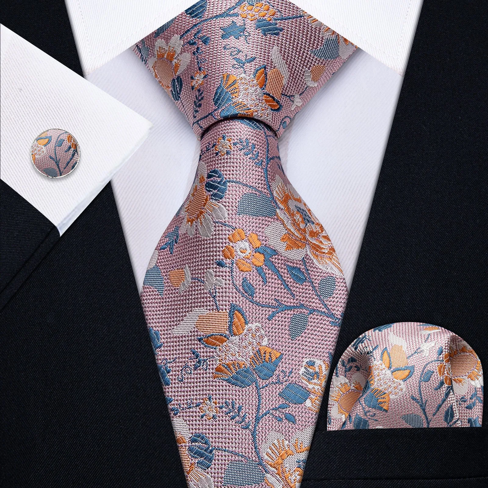 Ties2you Floral Pink Tie for Men Wedding Necktie Handkerchief Cufflinks Set sold by Ties2You