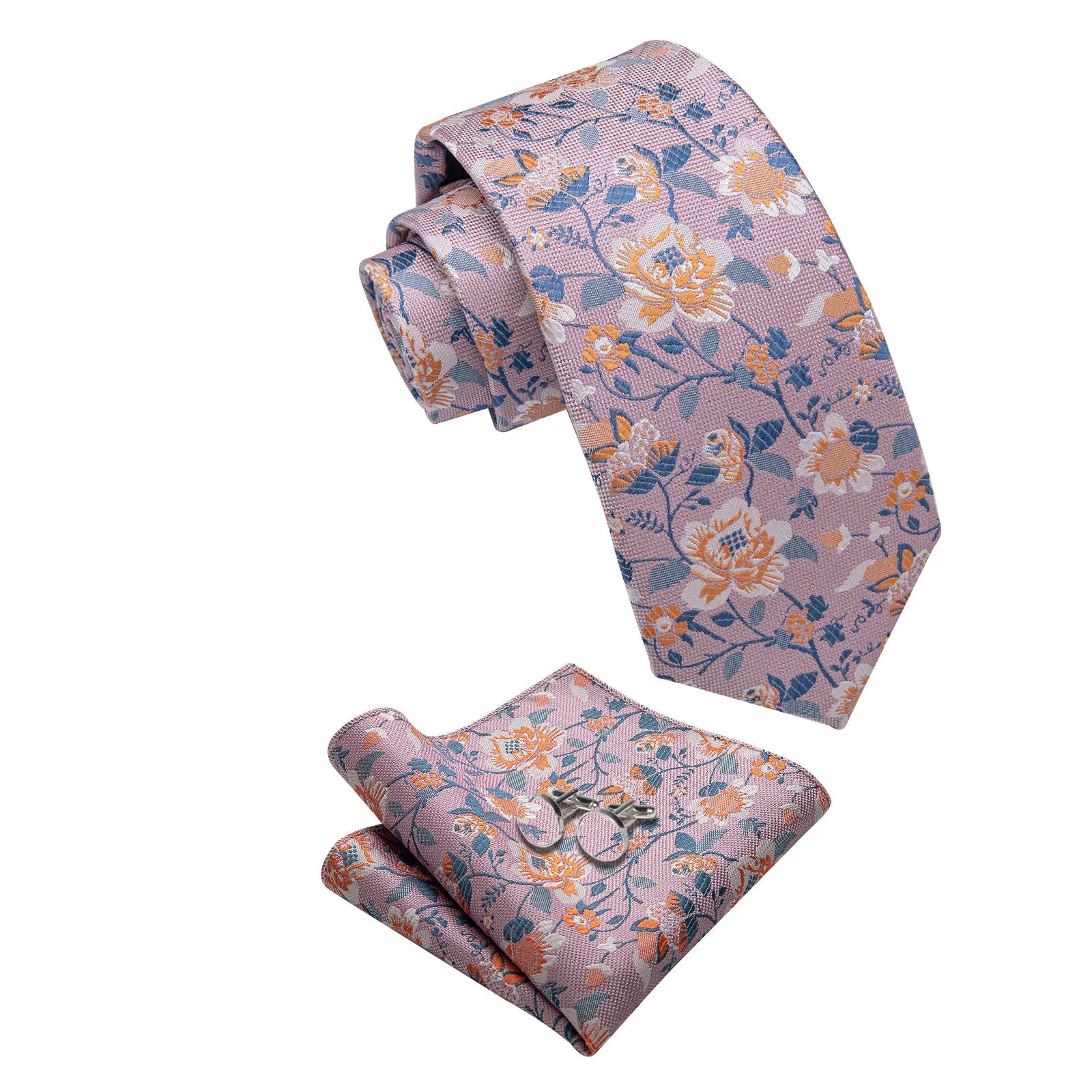 Ties2you Floral Pink Tie for Men Wedding Necktie Handkerchief Cufflinks Set sold by Ties2You product image thumbnail 2