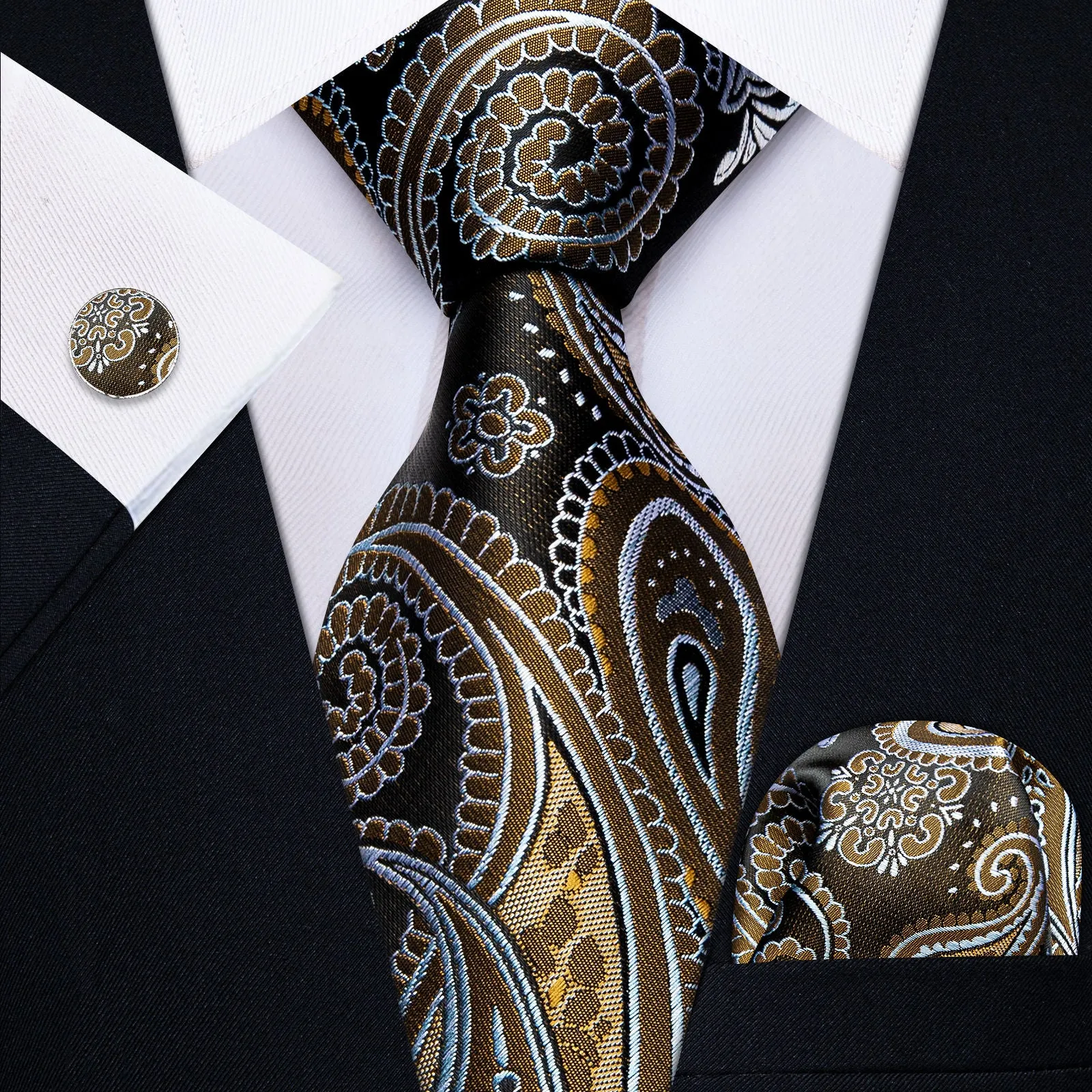 Ties2you Paisley Tie for Men Brown Necktie Handkerchief Cufflinks Set sold by Ties2You