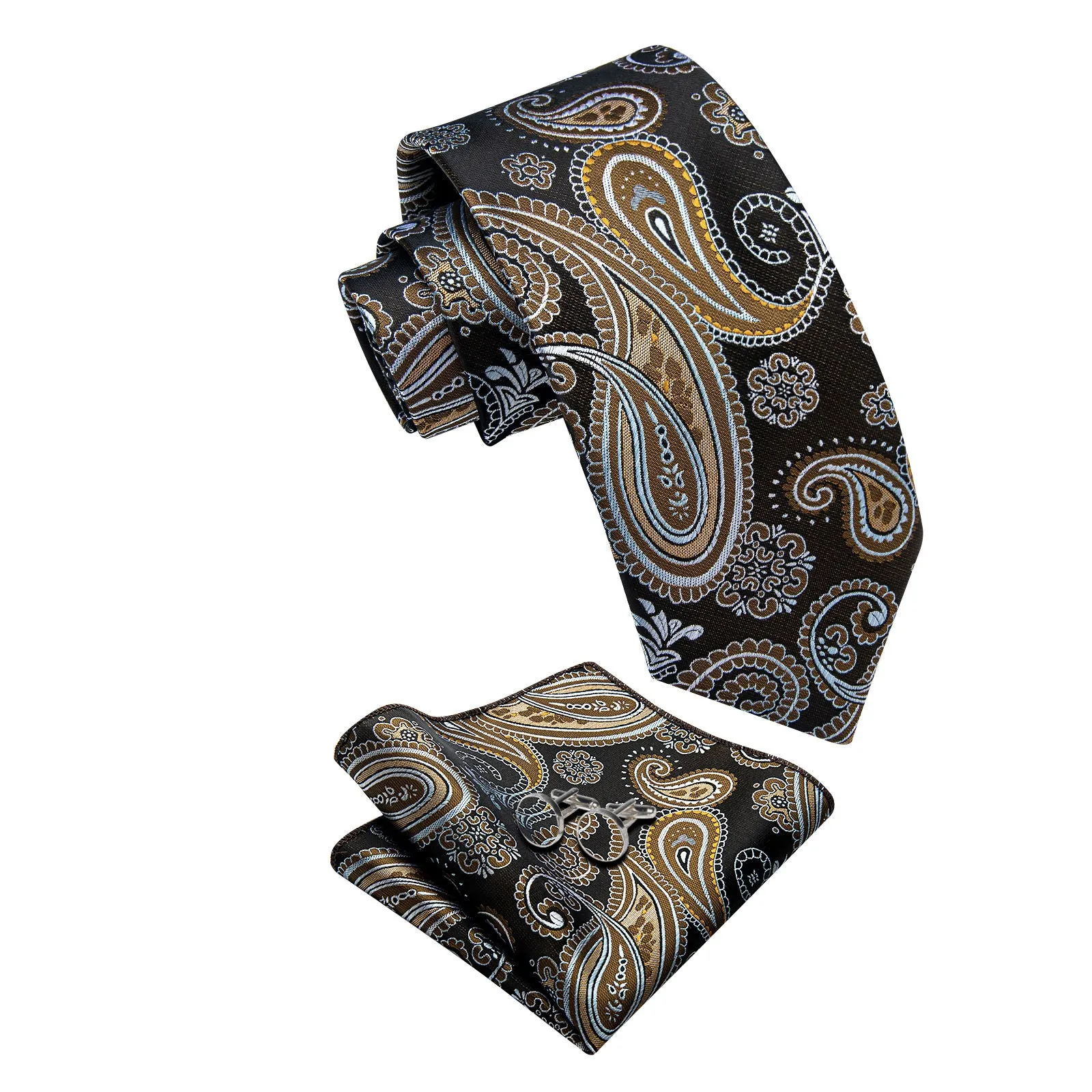 Ties2you Paisley Tie for Men Brown Necktie Handkerchief Cufflinks Set sold by Ties2You product image thumbnail 2