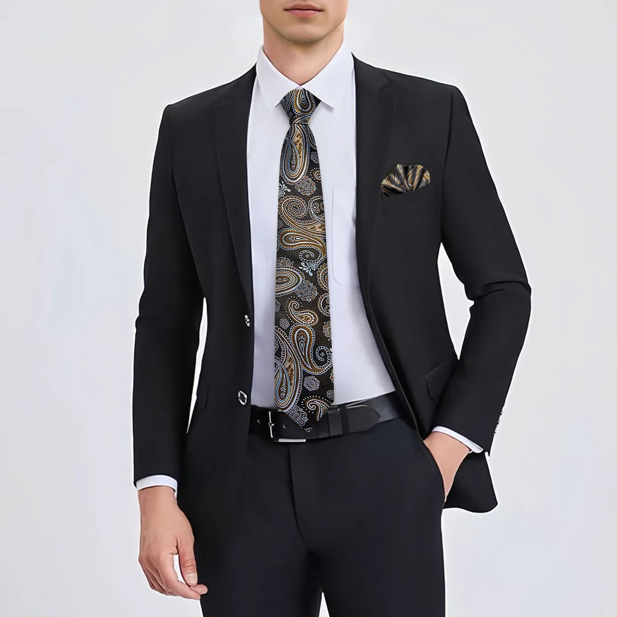 Ties2you Paisley Tie for Men Brown Necktie Handkerchief Cufflinks Set sold by Ties2You product image thumbnail 5
