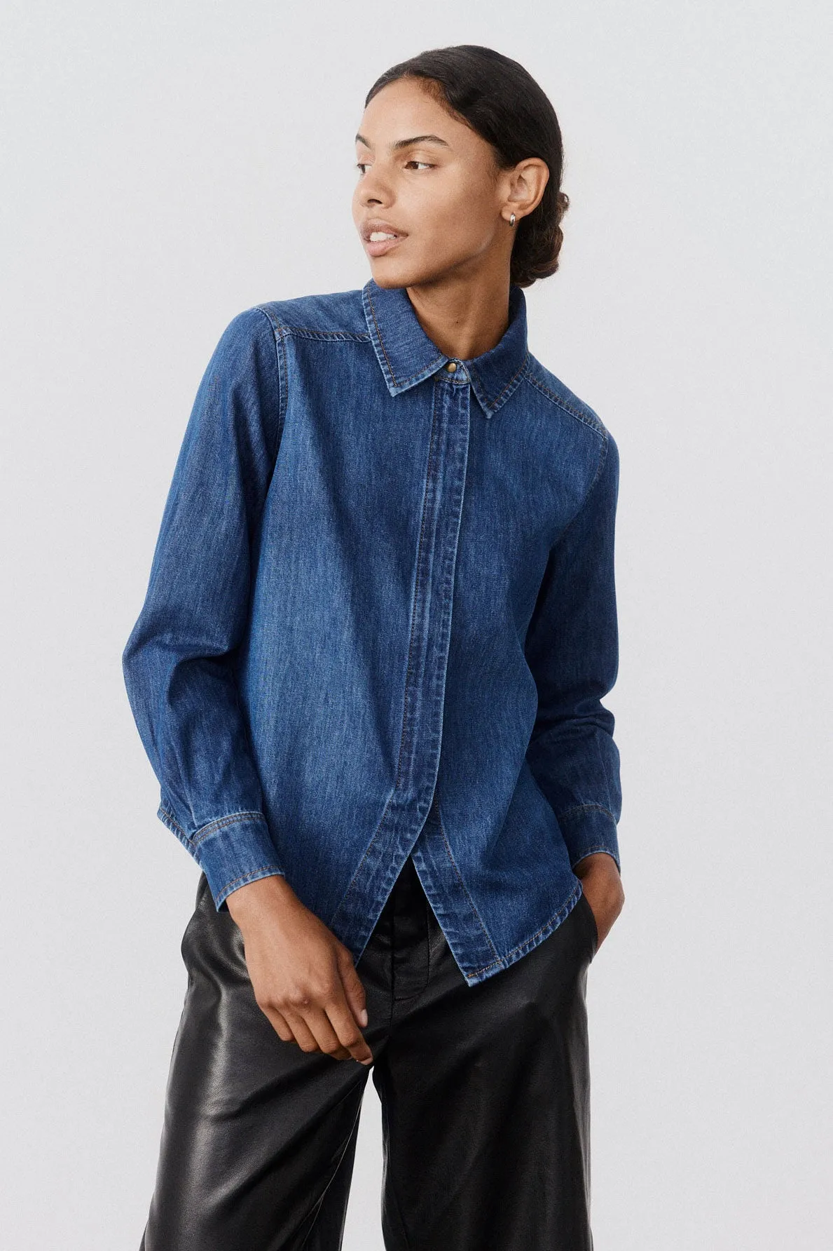 Denim Handkerchief With a Zipper Blouse sold by Ruti