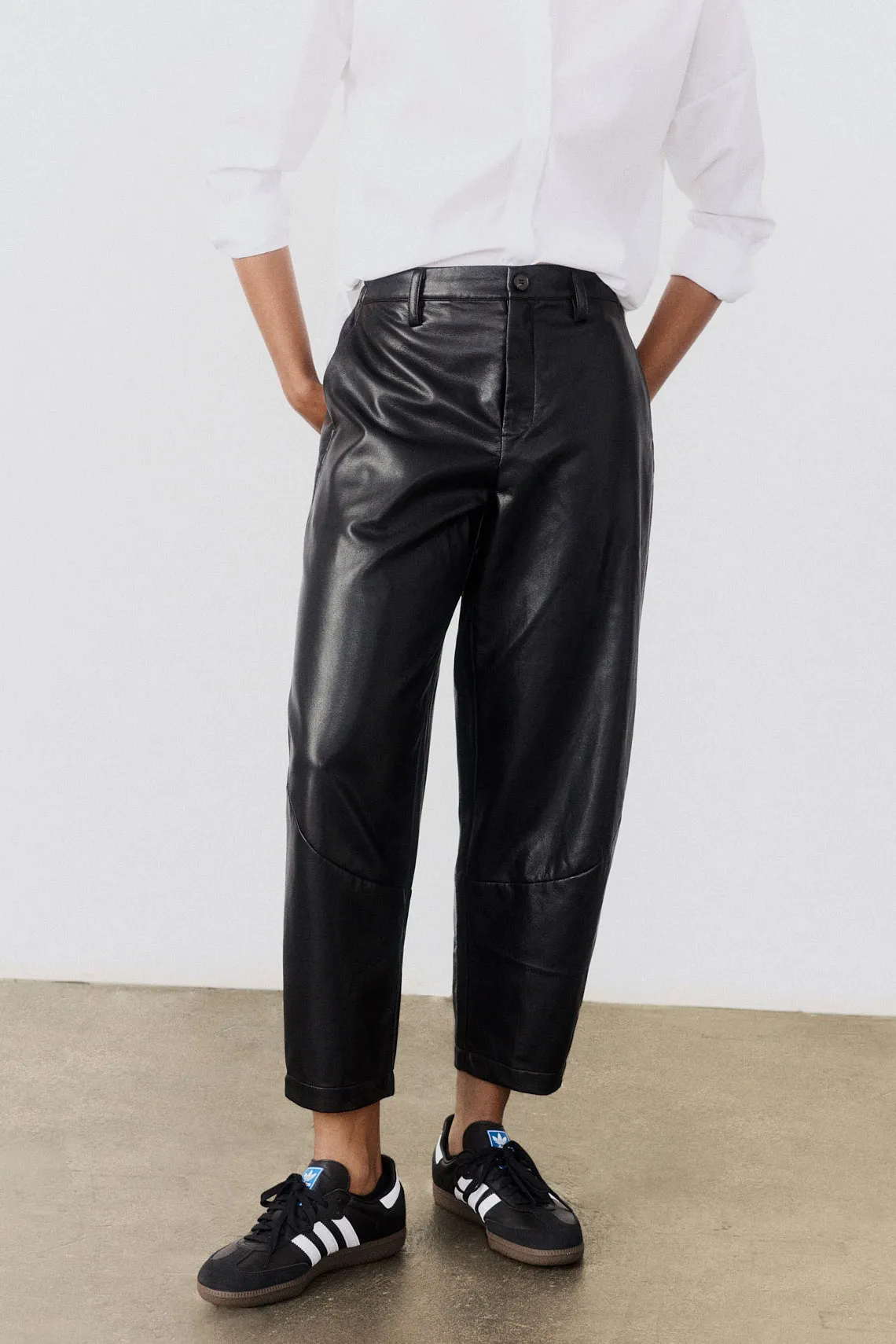 The Vegan Leather Wide-ish Pants sold by Ruti