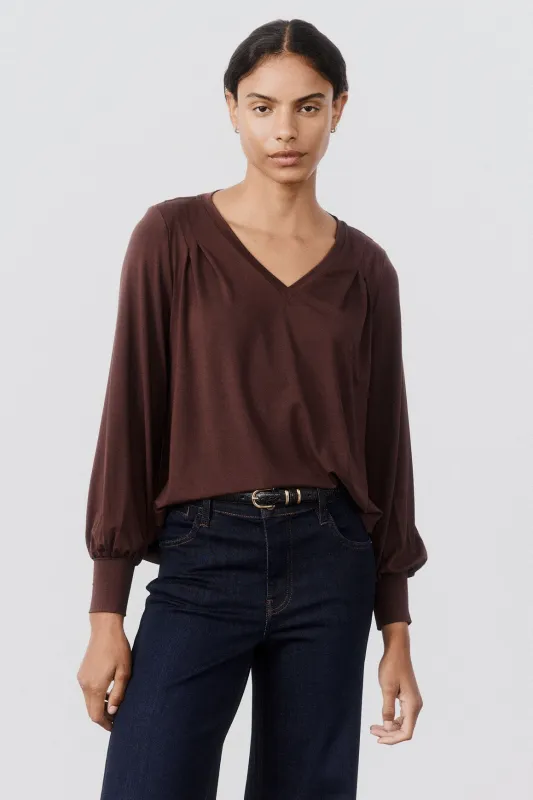 Pleat Detail Long Sleeve V Neck sold by Ruti