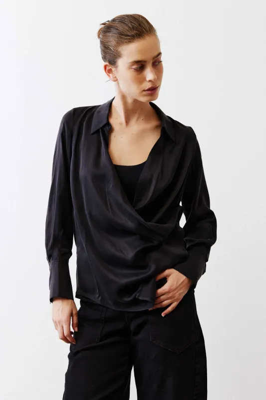 Collared Wrap Washable Silk Blouse sold by Ruti