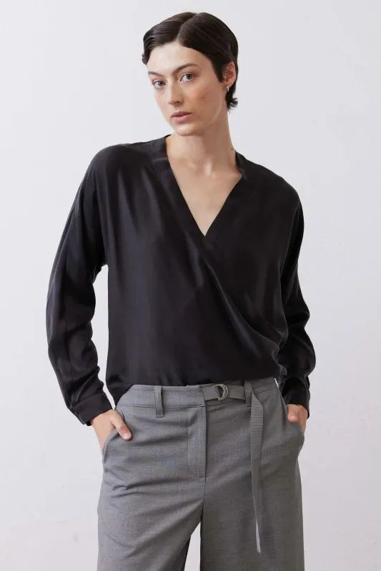 Long Sleeve Wrap Washable Silk Blouse made by Ruti