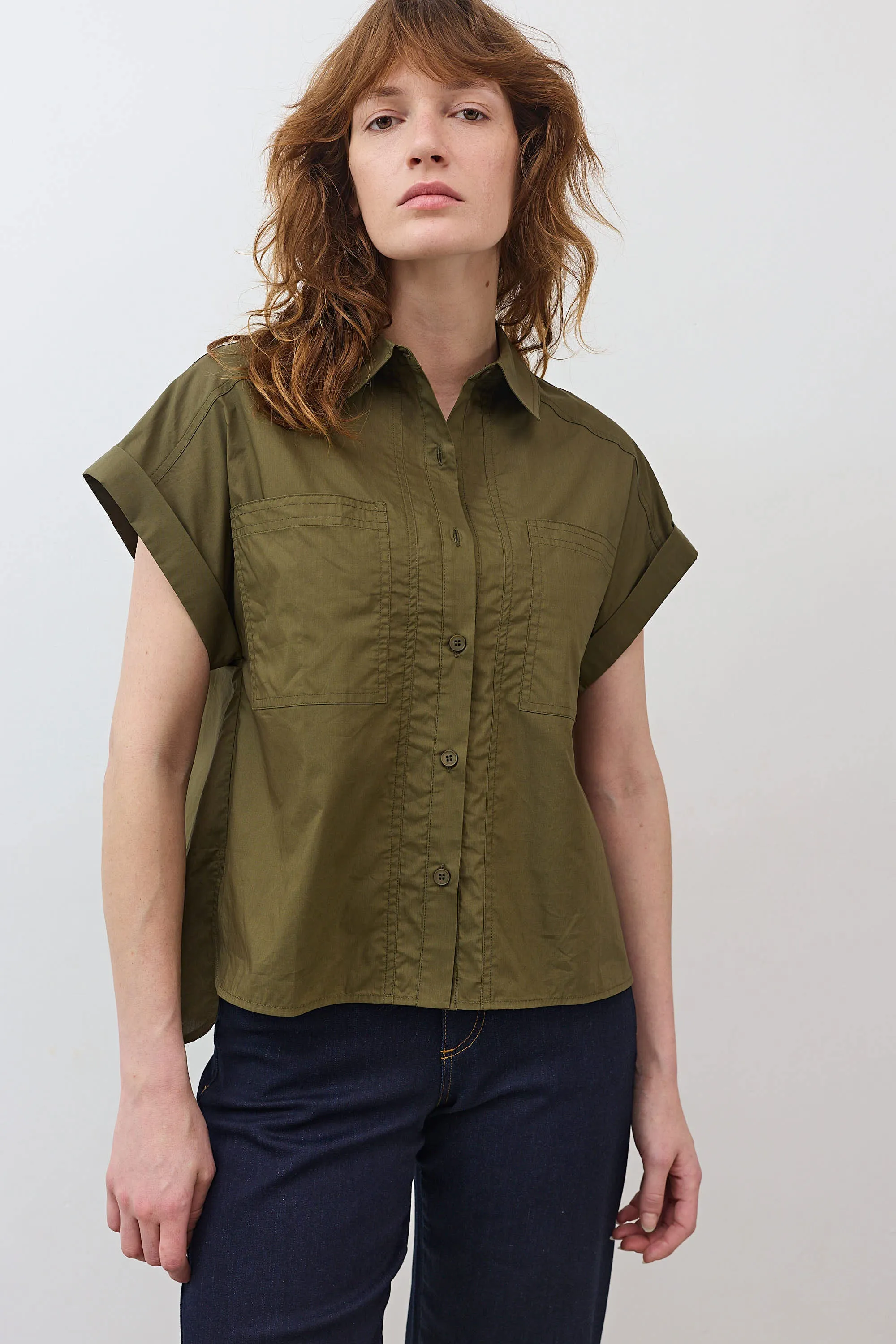Short Sleeve Poplin Button Down Blouse sold by Ruti