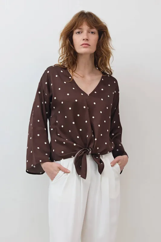 Silky Tie Front Blouse made by Ruti