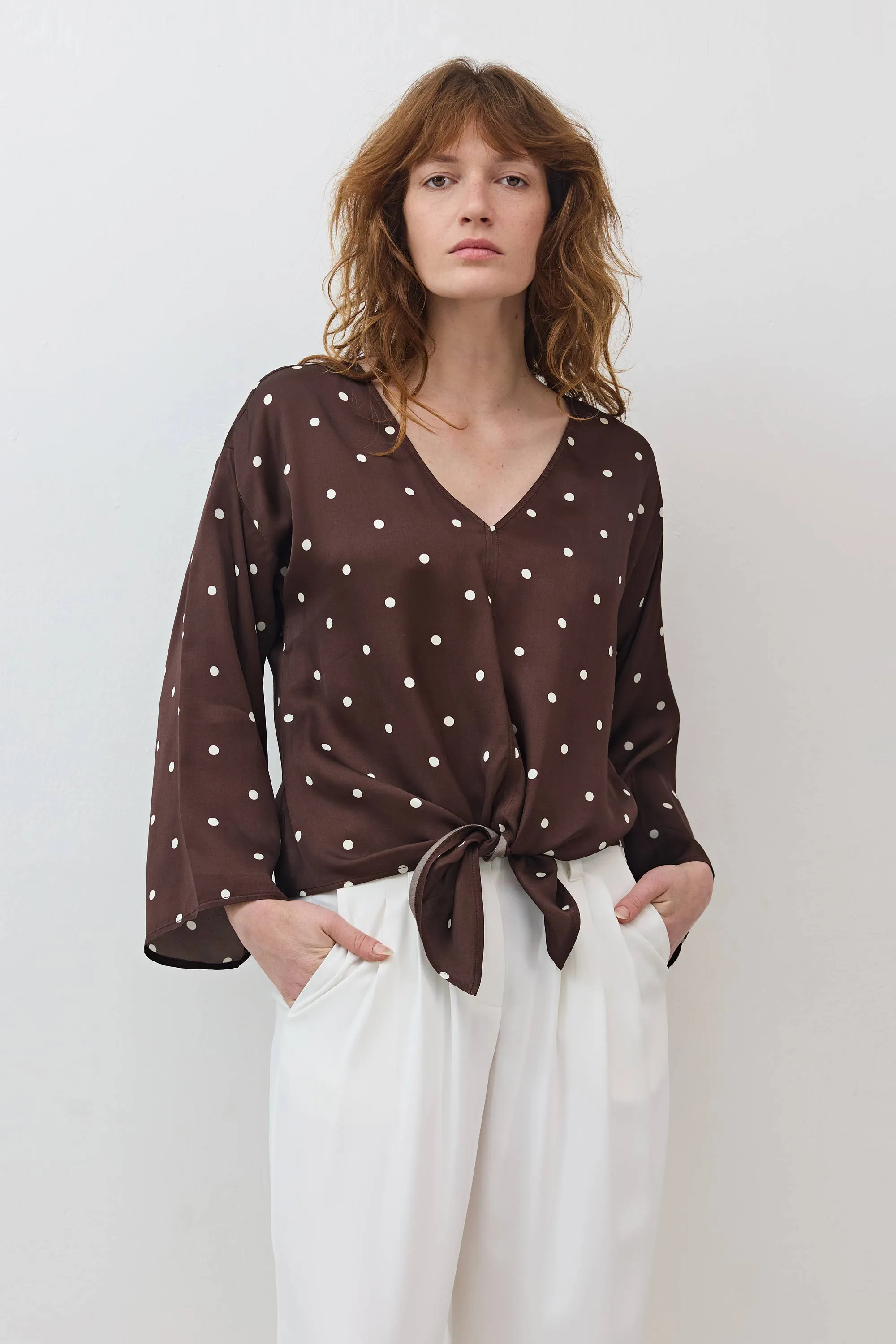Silky Tie Front Blouse sold by Ruti