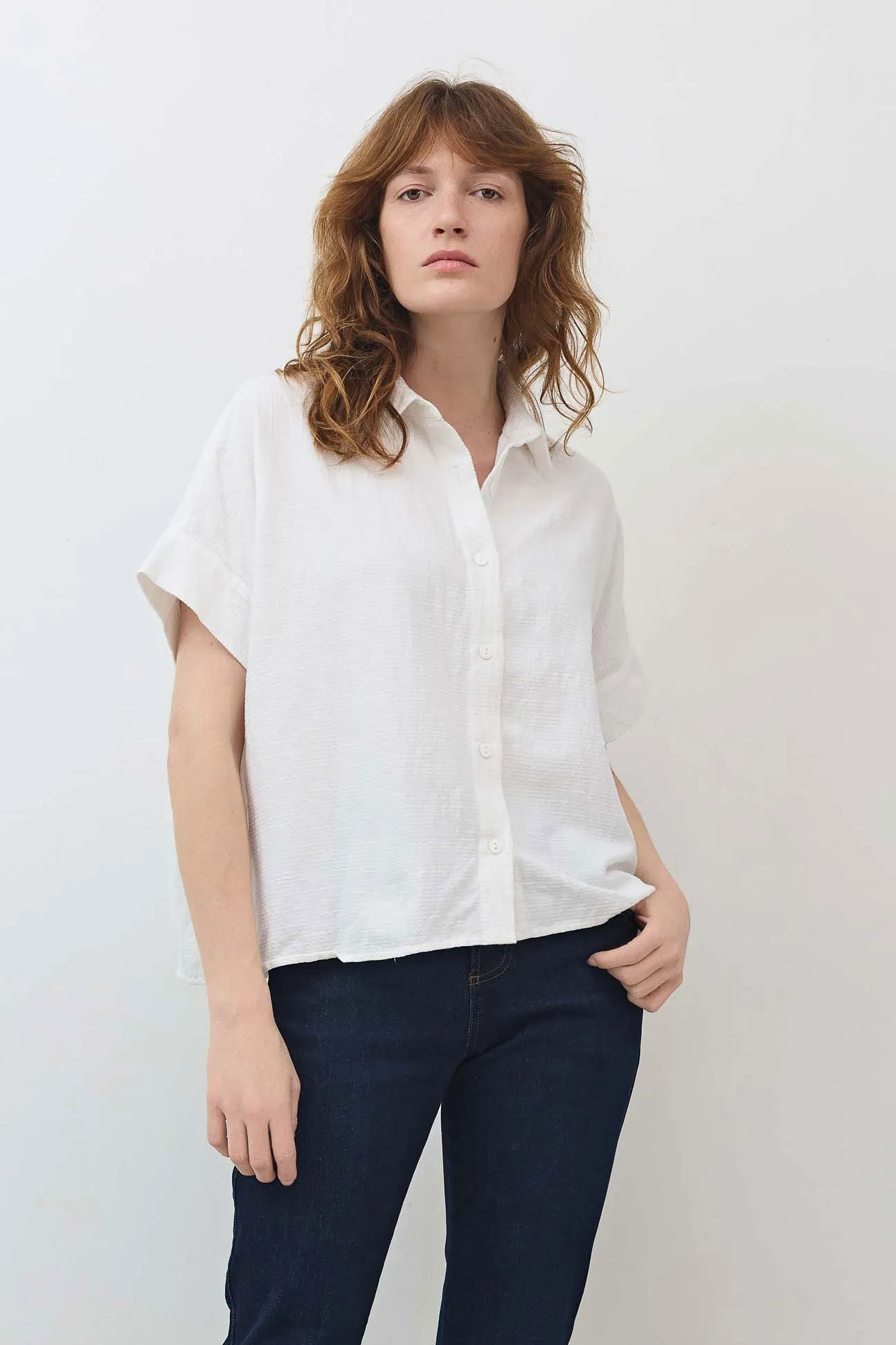 Boxy Seersucker Cropped Blouse sold by Ruti