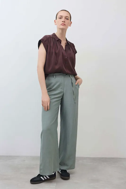 The Belted Wide Leg Silk Linen Trousers made by Ruti