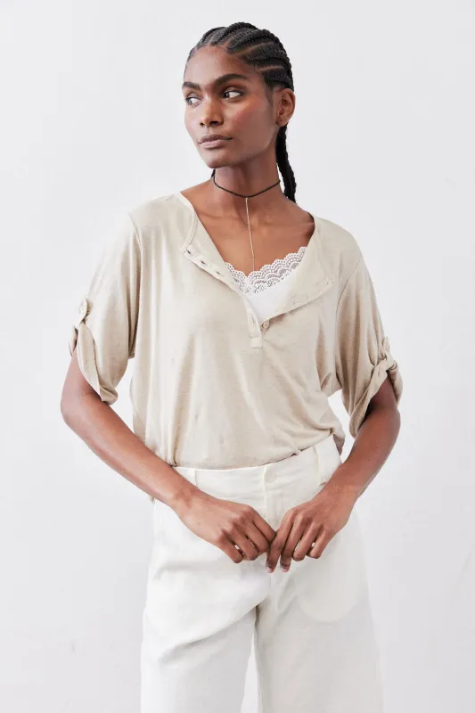 Half Button Elbow Sleeve Top made by Ruti
