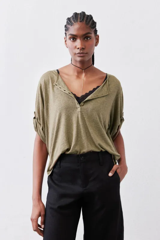 Half Button Elbow Sleeve Top made by Ruti