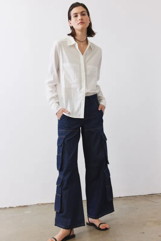 The Off Duty Light Denim Cargo Pants made by Ruti